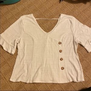 Whit V-Neck Shirt w/ buttons